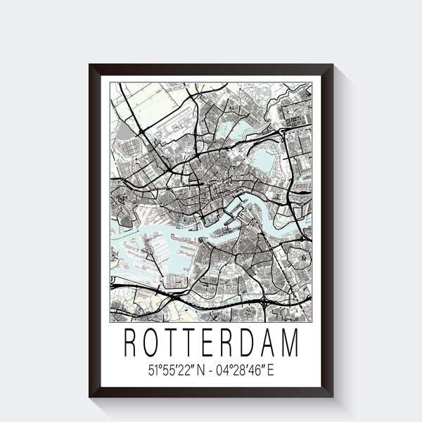 Rotterdam stad poster zwart wit en kleur - Stadskaart - Stadsposters - Becca's Studio Specialist in posters